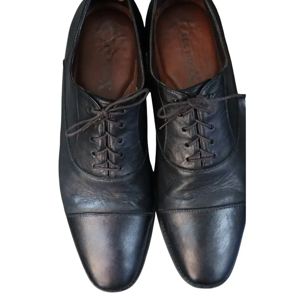 Section X Cap Toe Dress Shoes Black Men 9 M Flex Sheepskin Work Cocktail Comfort